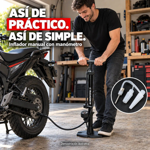 Inflador De Pie Manual Crosser 160 Psi Con Manómetro – foto 5