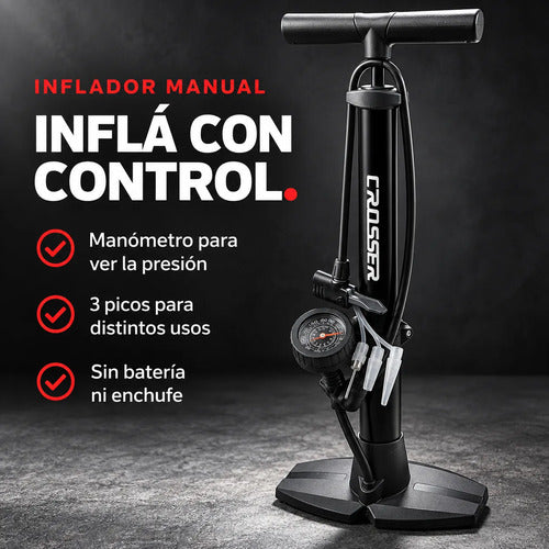 Inflador De Pie Manual Crosser 160 Psi Con Manómetro – foto 4
