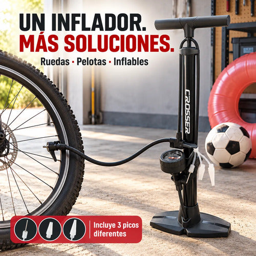Inflador De Pie Manual Crosser 160 Psi Con Manómetro – foto 3