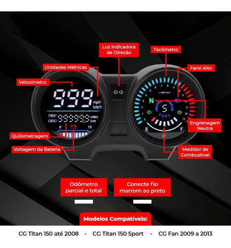 Tablero Digital RPM para Honda CG Titan 150 / Fan 150 (2004 a 2008) – foto 3